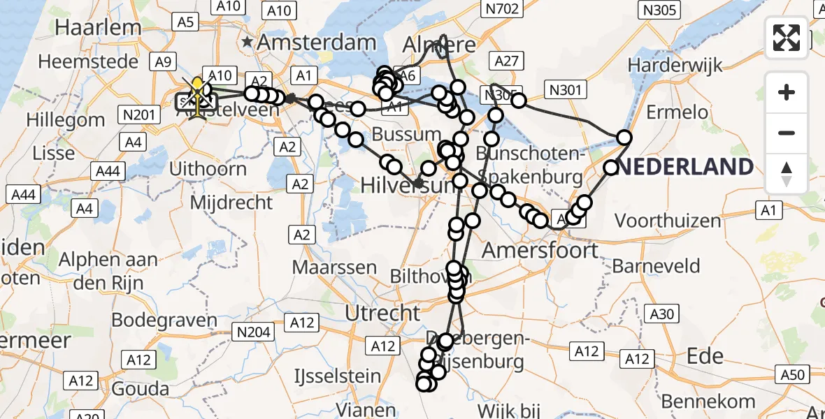 Vluchtroute Politiehelikopter van Schiphol naar Schiphol