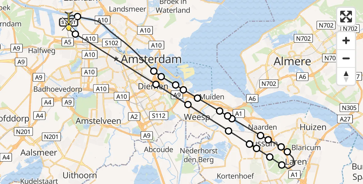 Routekaart van de vlucht: Lifeliner 1 naar Amsterdam Heliport, Maltaweg