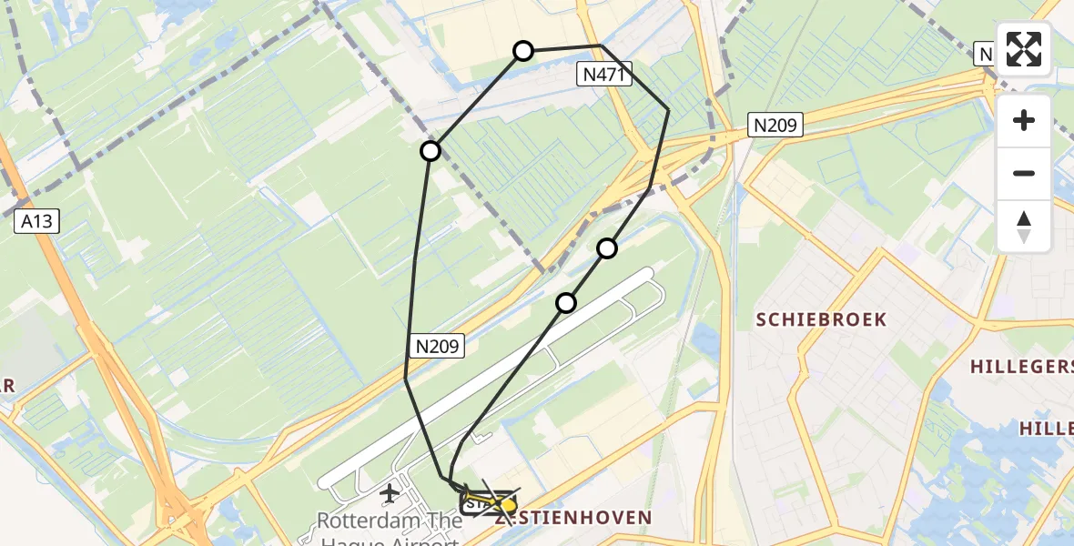 Routekaart van de vlucht: Lifeliner 2 naar Rotterdam The Hague Airport, Oude Bovendijk