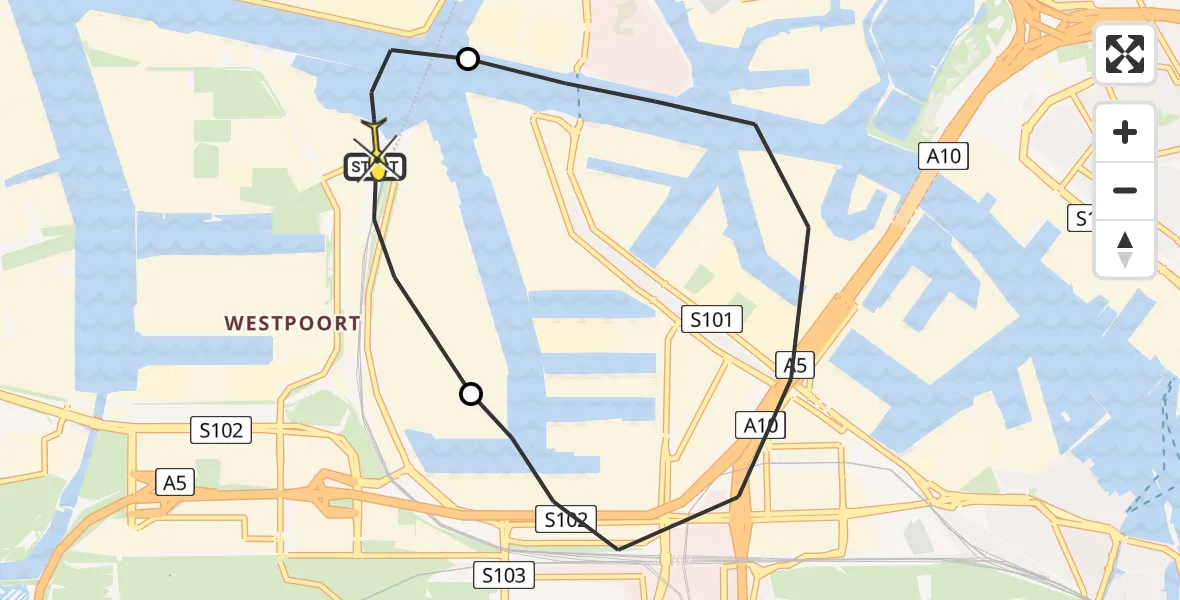 Routekaart van de vlucht: Lifeliner 1 naar Amsterdam Heliport, Corsicaweg