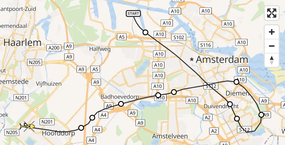 Routekaart van de vlucht: Lifeliner 1 naar Hoofddorp, Maltaweg