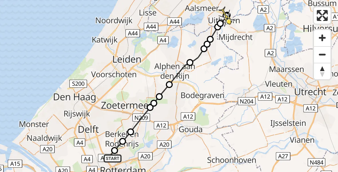 Routekaart van de vlucht: Lifeliner 2 naar Uithoorn, Europarei