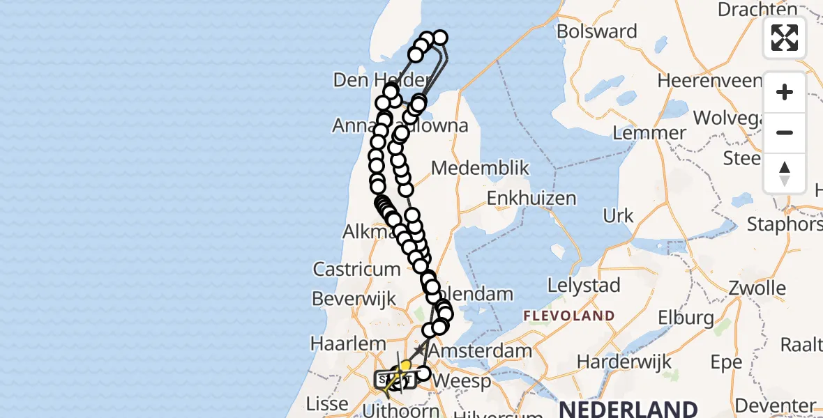 Vluchtroute Politiehelikopter van Schiphol naar Schiphol