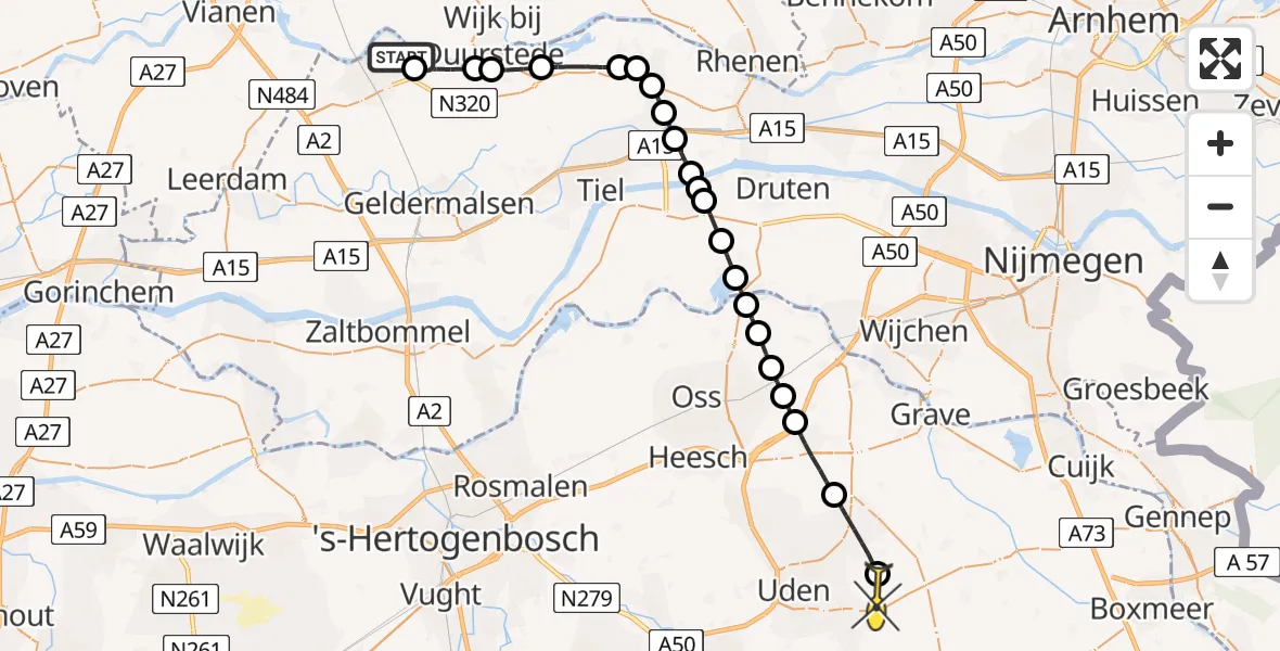 Routekaart van de vlucht: Lifeliner 3 naar Vliegbasis Volkel, Smalriemseweg