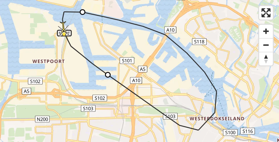 Routekaart van de vlucht: Lifeliner 1 naar Amsterdam Heliport, Westhaven