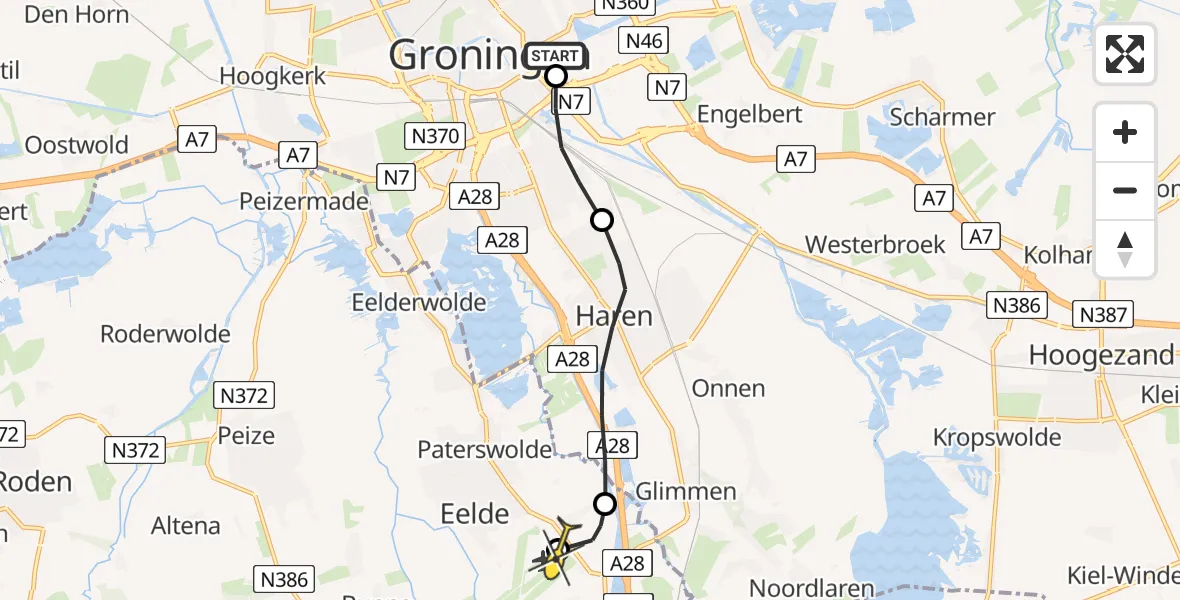 Routekaart van de vlucht: Lifeliner 4 naar Groningen Airport Eelde, Winschoterdiep