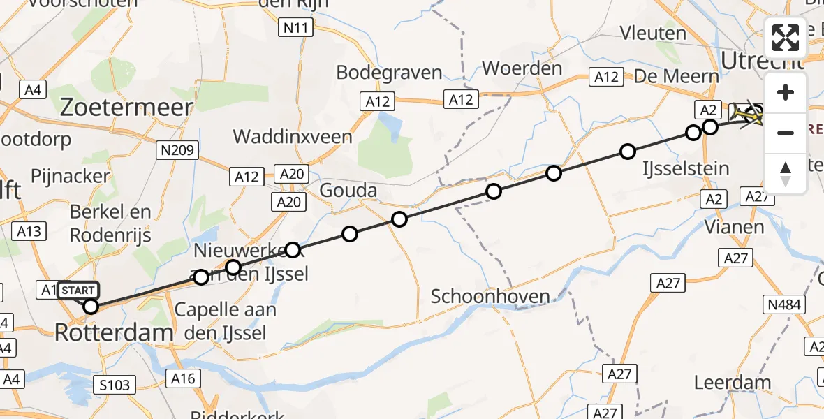 Routekaart van de vlucht: Lifeliner 2 naar Nieuwegein, Ypenburgstraat