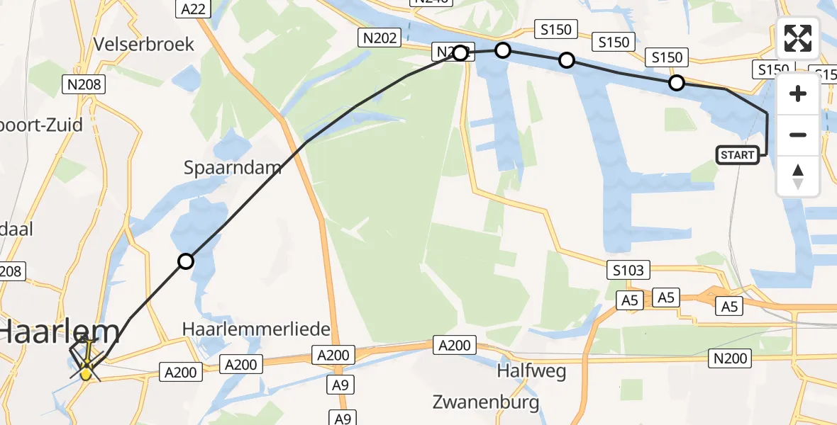 Routekaart van de vlucht: Lifeliner 1 naar Haarlem, Grote Tocht