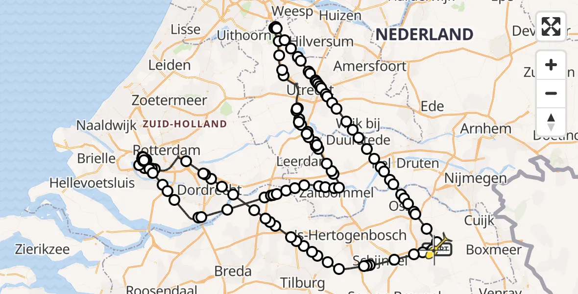 Routekaart van de vlucht: Politiehelikopter naar Vliegbasis Volkel, Rondweg Volkel