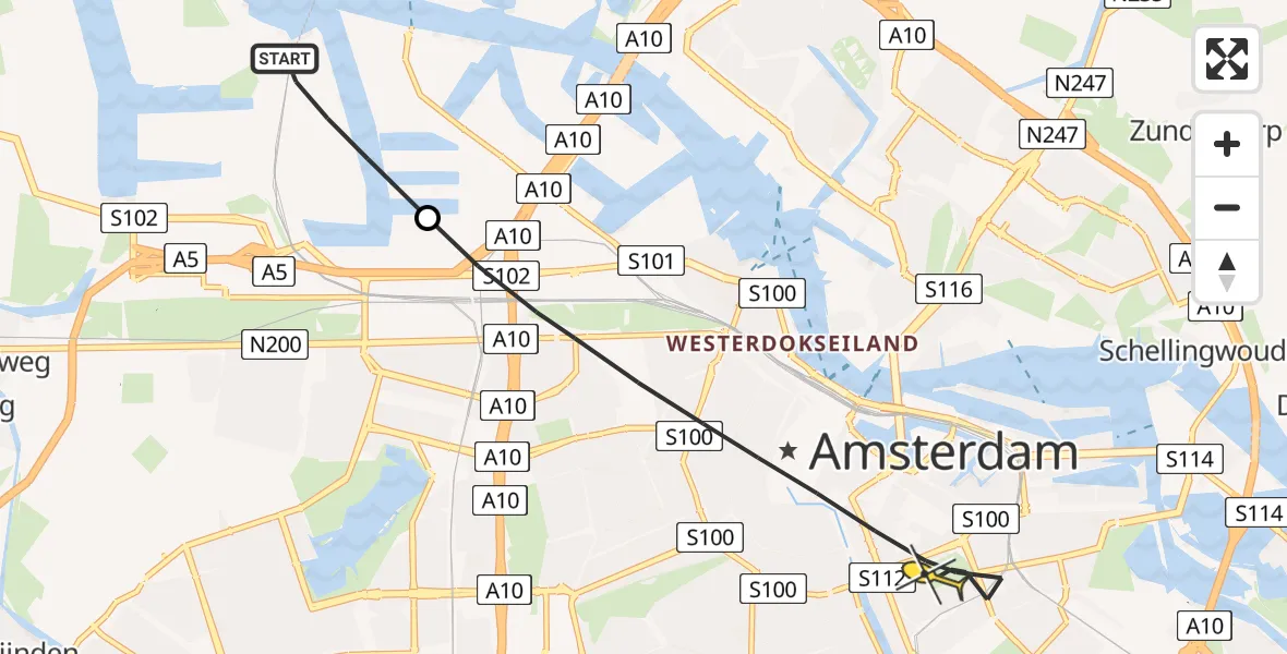 Routekaart van de vlucht: Lifeliner 1 naar Amsterdam, Westhaven