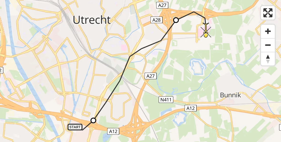 Routekaart van de vlucht: Lifeliner 2 naar Universitair Medisch Centrum Utrecht, Olympus