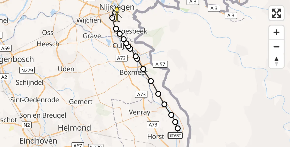Routekaart van de vlucht: Lifeliner 3 naar Radboud Universitair Medisch Centrum, Vanenakkerweg