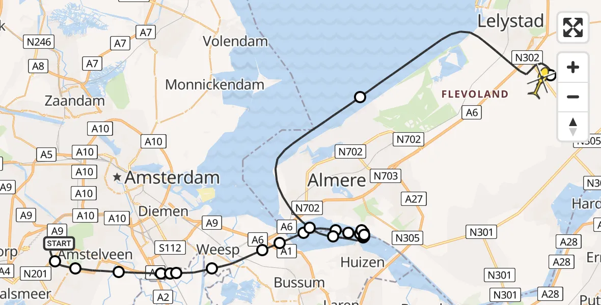 Routekaart van de vlucht: Politieheli naar Lelystad Airport, Thermiekstraat
