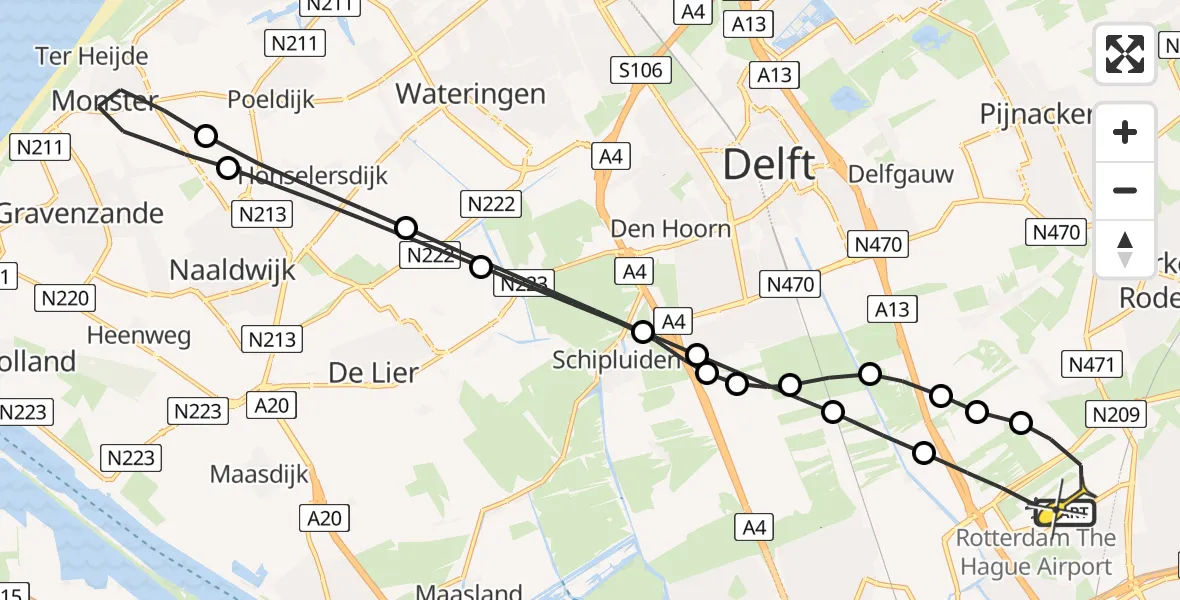 Routekaart van de vlucht: Lifeliner 2 naar Rotterdam The Hague Airport, Hoflaan