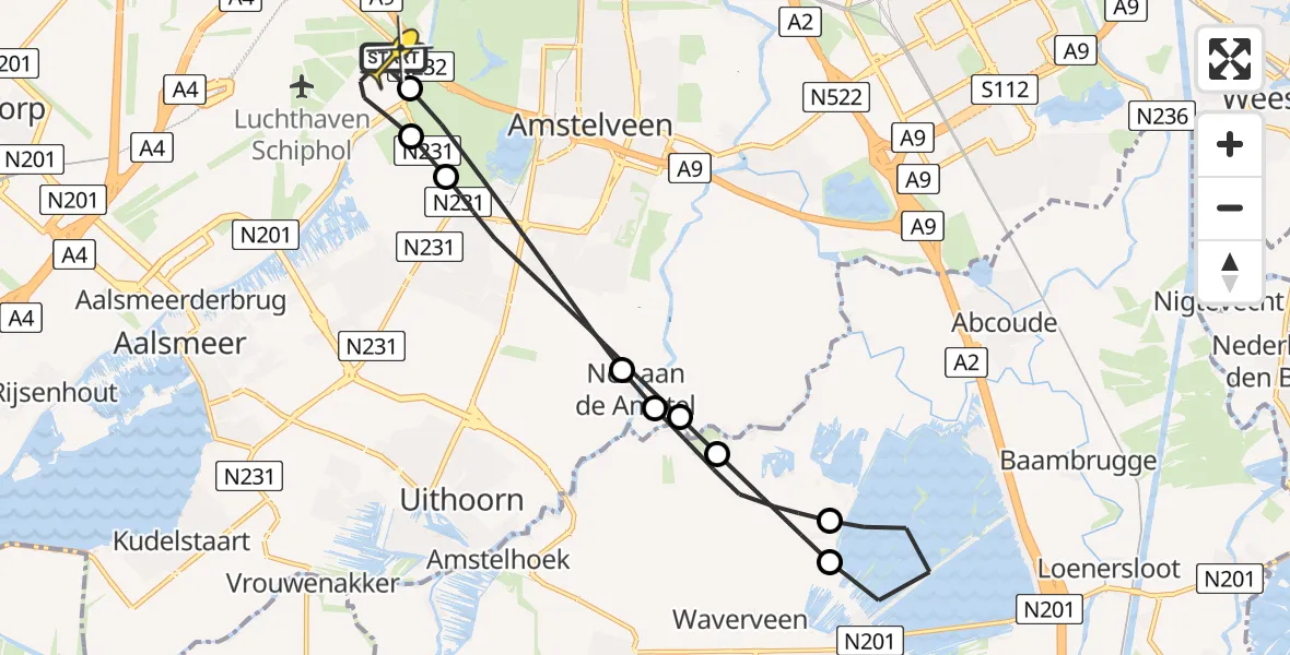Vluchtroute Politiehelikopter van Schiphol naar Schiphol