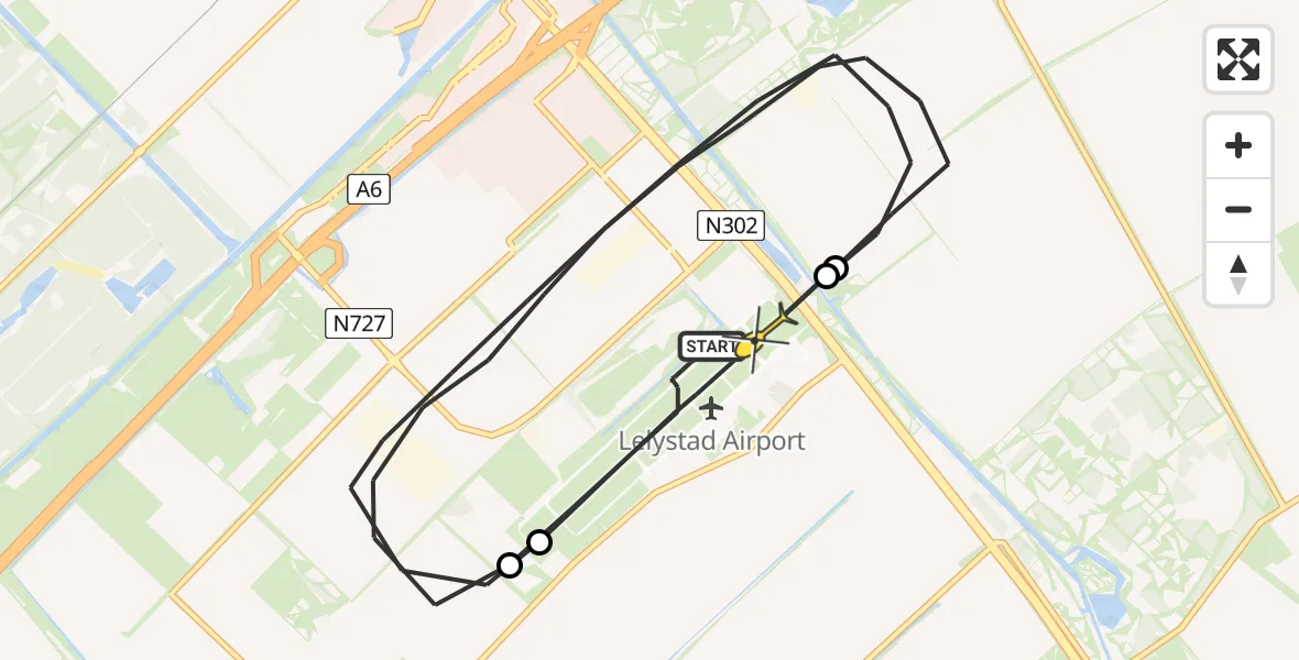 Routekaart van de vlucht: Politieheli naar Lelystad Airport, RDW-testbaan