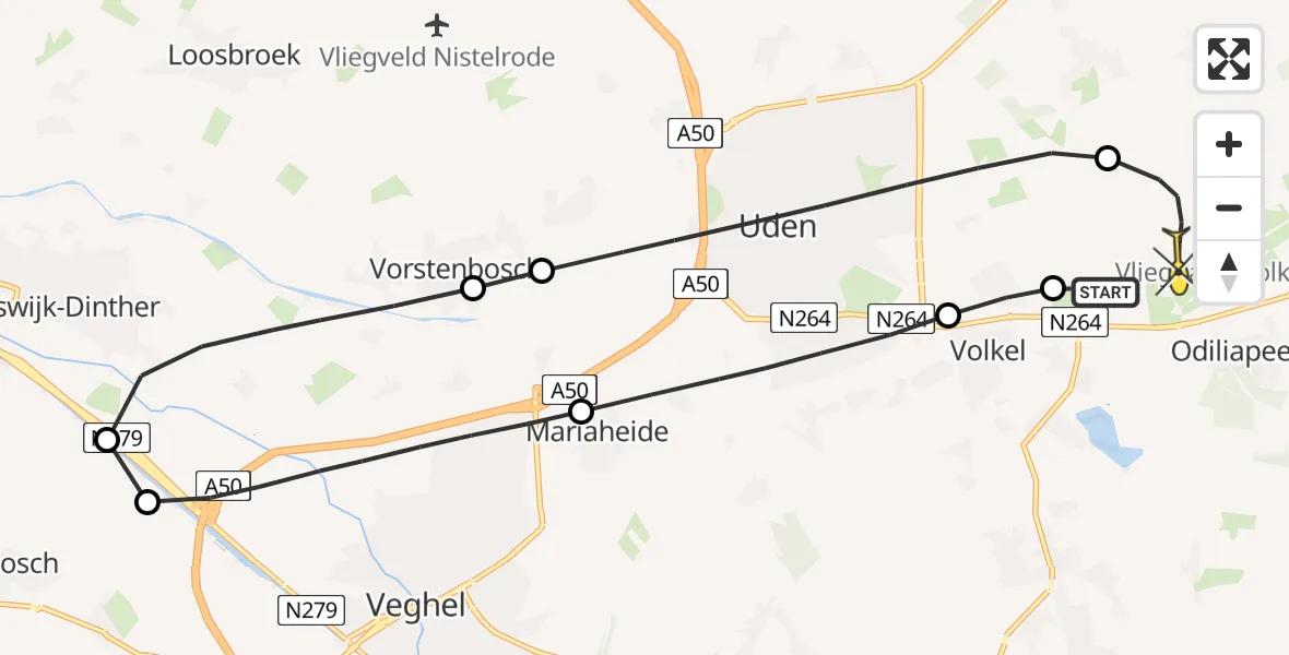 Routekaart van de vlucht: Lifeliner 3 naar Vliegbasis Volkel, Nieuwstraat