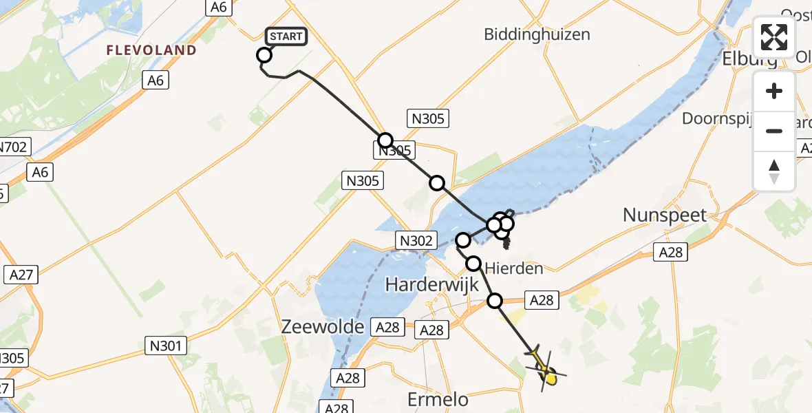 Routekaart van de vlucht: Politiehelikopter naar Ermelo, Eendenweg