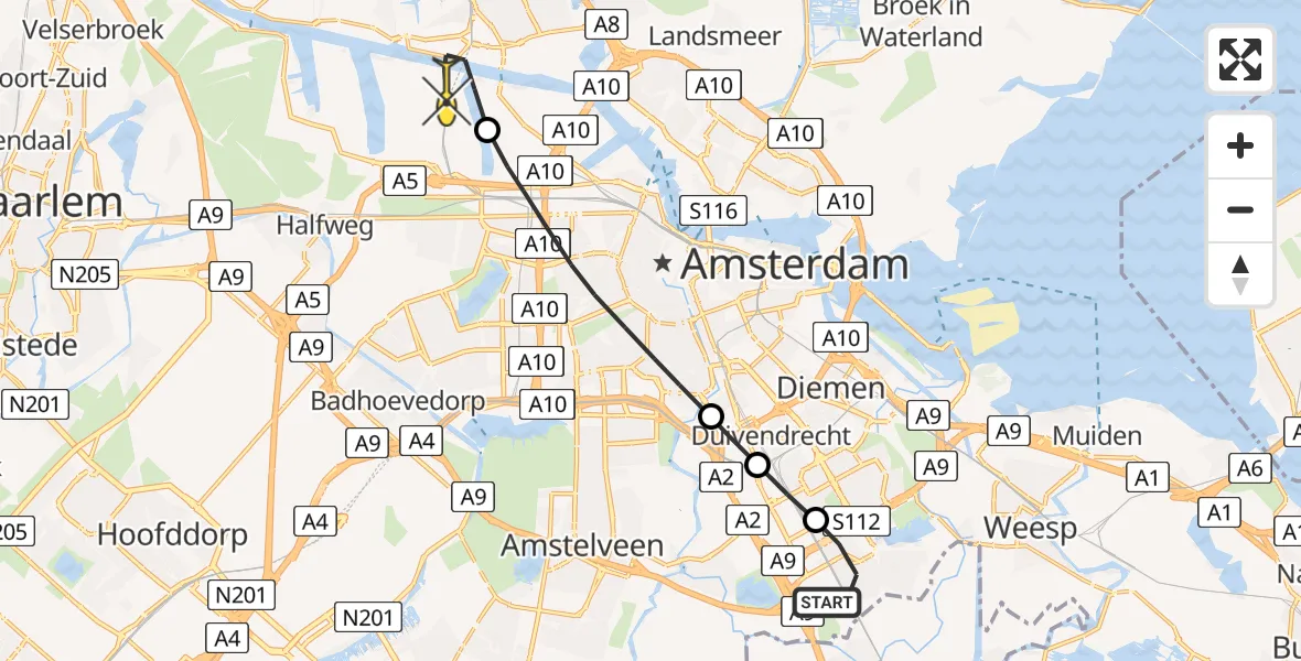 Routekaart van de vlucht: Lifeliner 1 naar Amsterdam Heliport, Randwijkhof