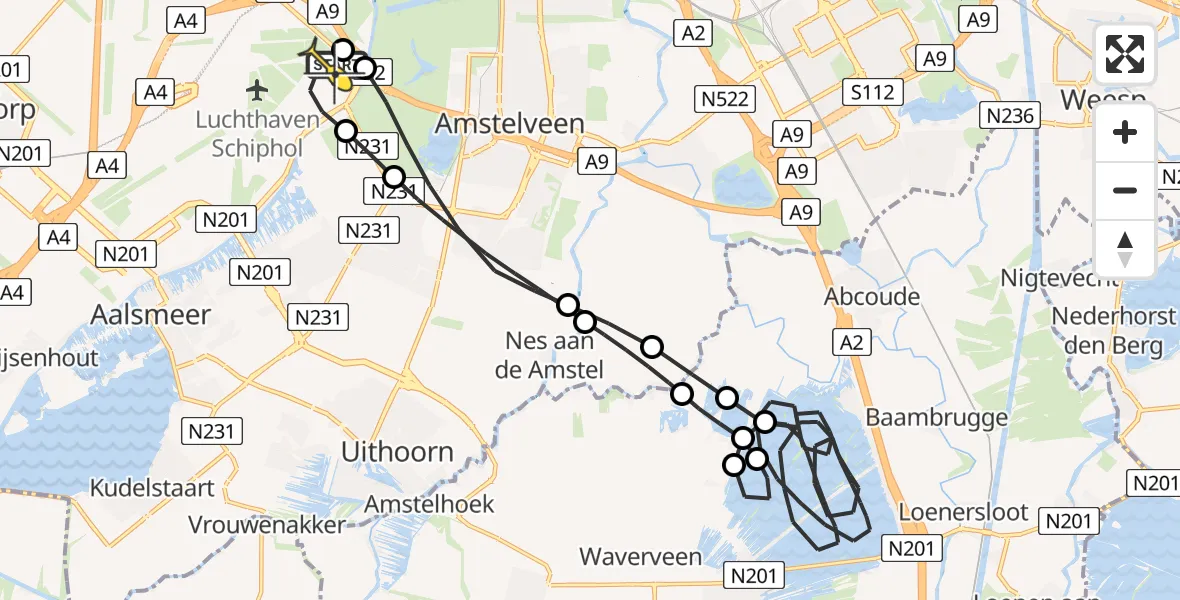 Vluchtroute Politiehelikopter van Schiphol naar Schiphol