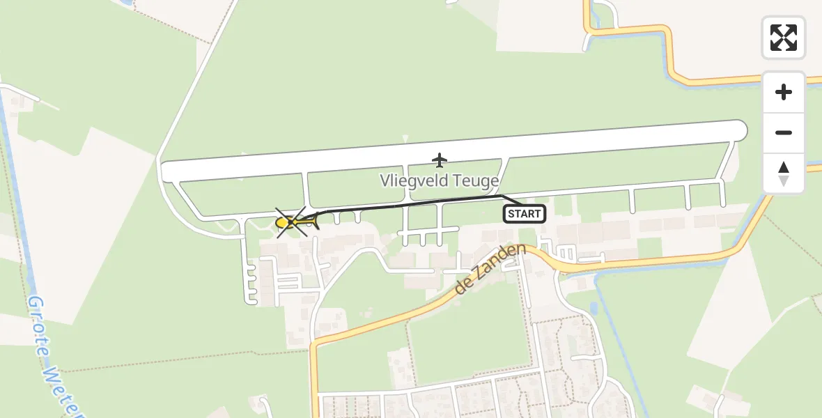 Routekaart van de vlucht: Politieheli naar Vliegveld Teuge, de Zanden