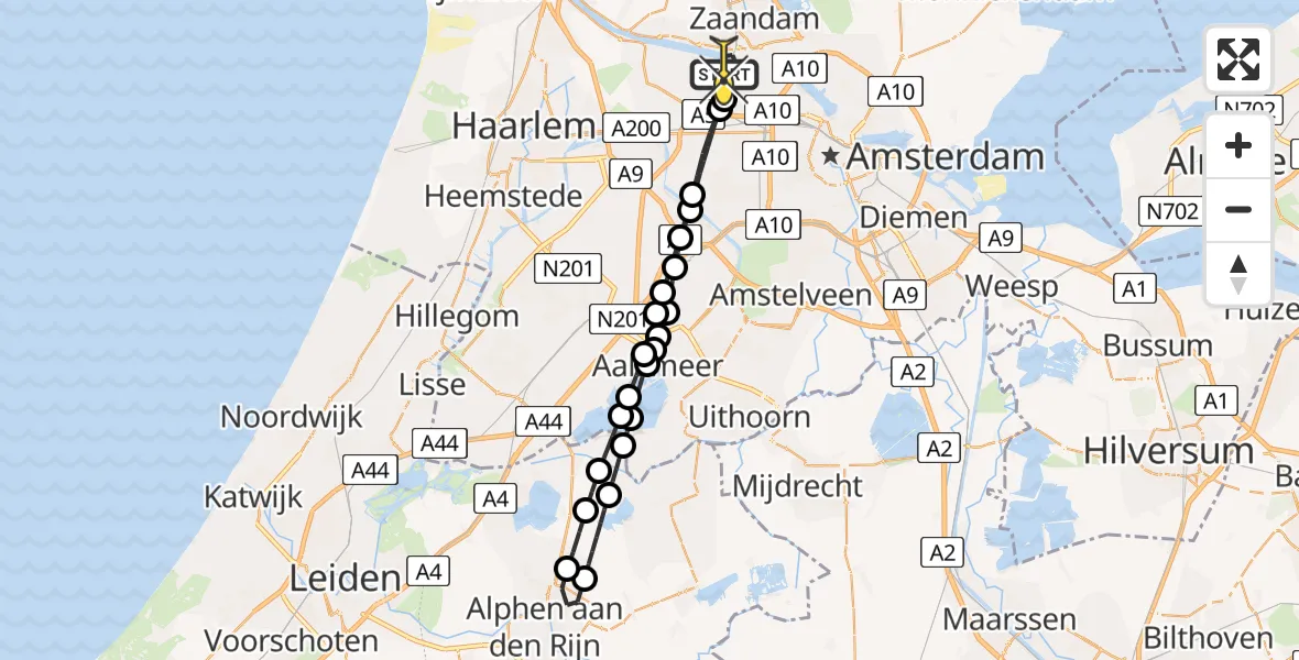 Routekaart van de vlucht: Lifeliner 1 naar Amsterdam Heliport, Nieuw-Zeelandweg
