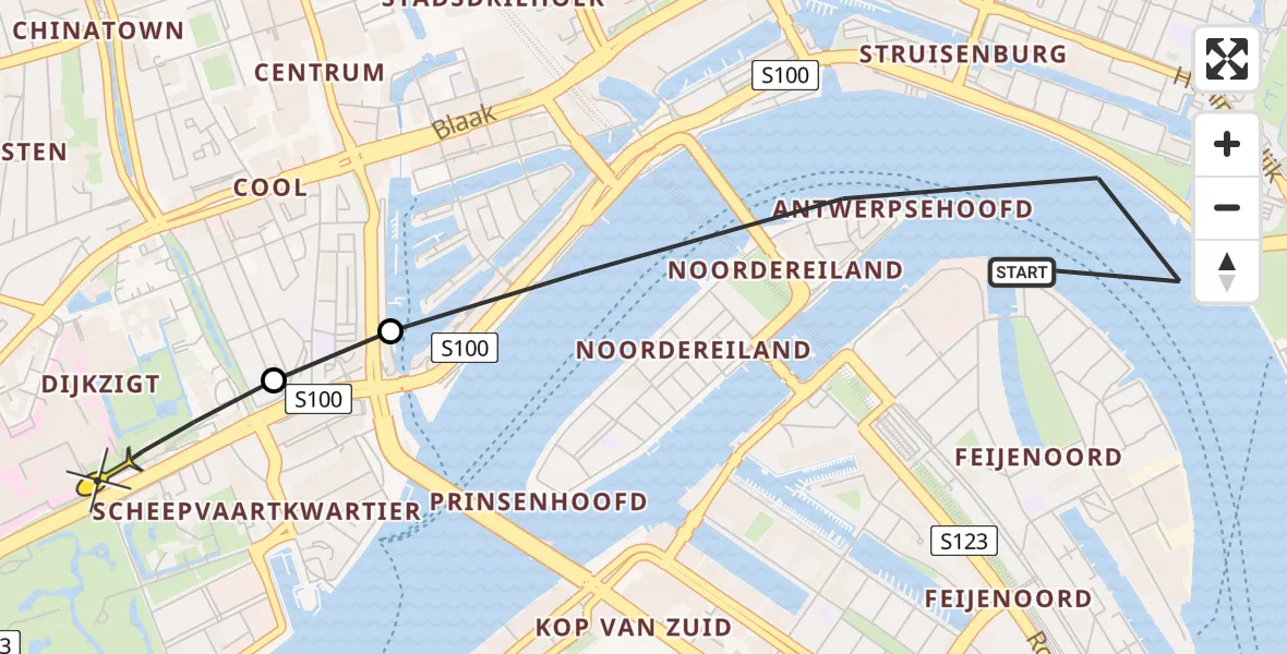 Routekaart van de vlucht: Lifeliner 2 naar Erasmus MC, Maaskade