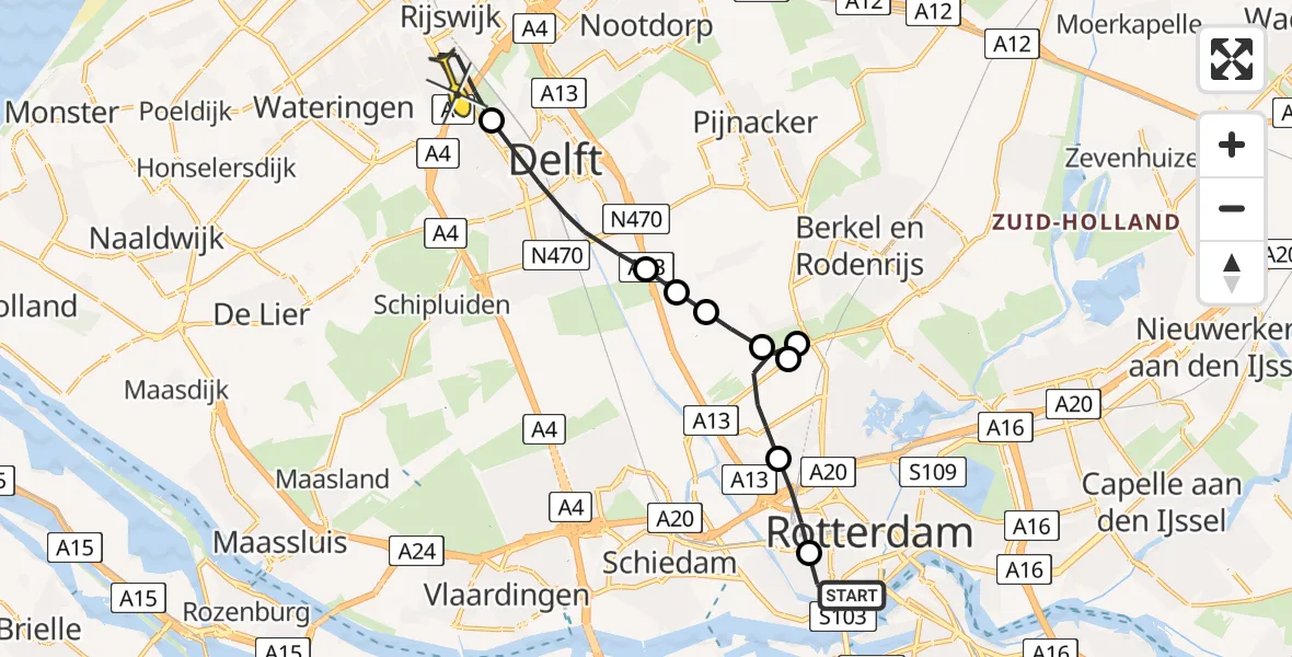 Routekaart van de vlucht: Lifeliner 2 naar Rijswijk, Hondiusstraat