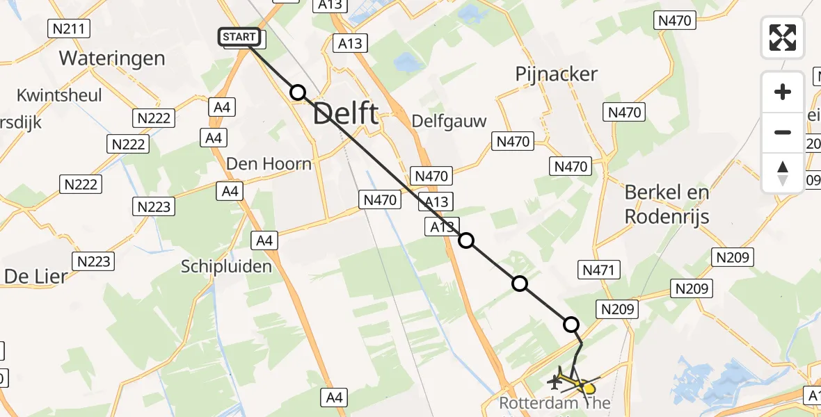 Routekaart van de vlucht: Lifeliner 2 naar Rotterdam The Hague Airport, Laan van 't Haantje