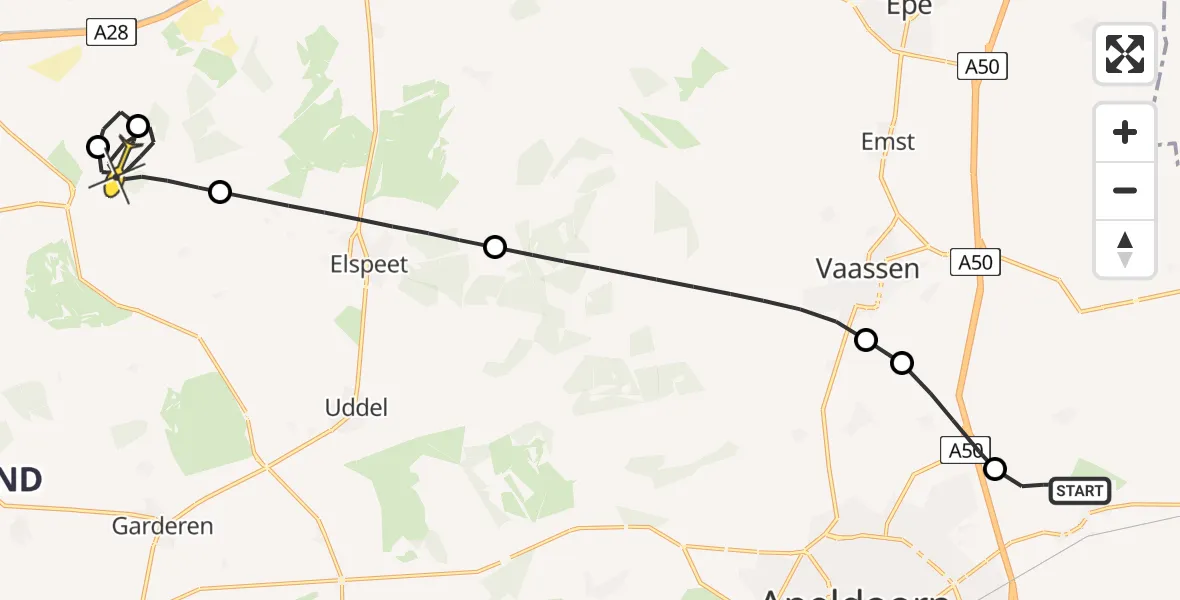 Routekaart van de vlucht: Politiehelikopter naar Ermelo, Drostendijk