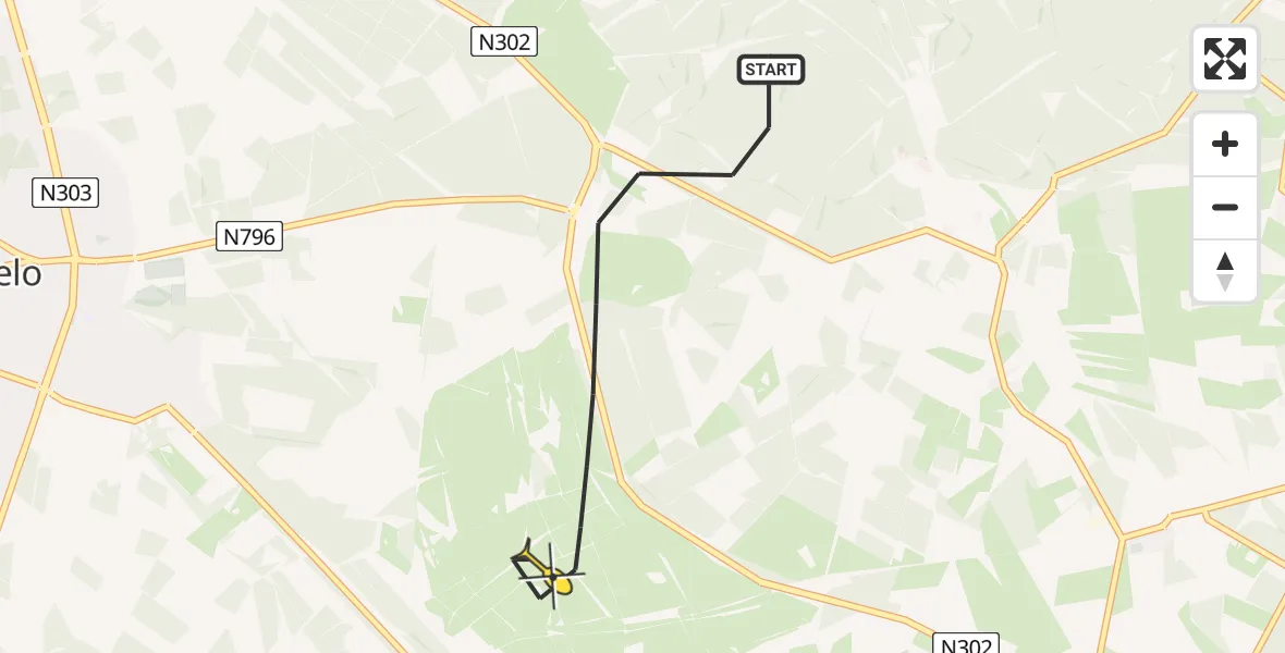 Routekaart van de vlucht: Politiehelikopter naar Ermelo, Jhr. Dr. C.J. Sandbergweg