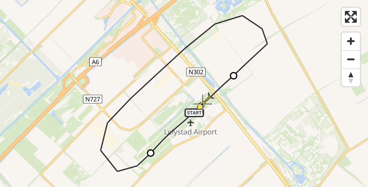 Routekaart van de vlucht: Politieheli naar Lelystad Airport, Emoeweg