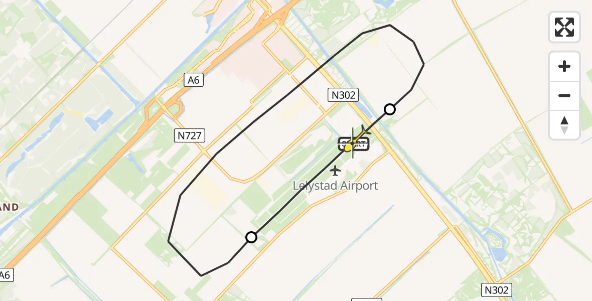 Routekaart van de vlucht: Politieheli naar Lelystad Airport, Flamingoweg