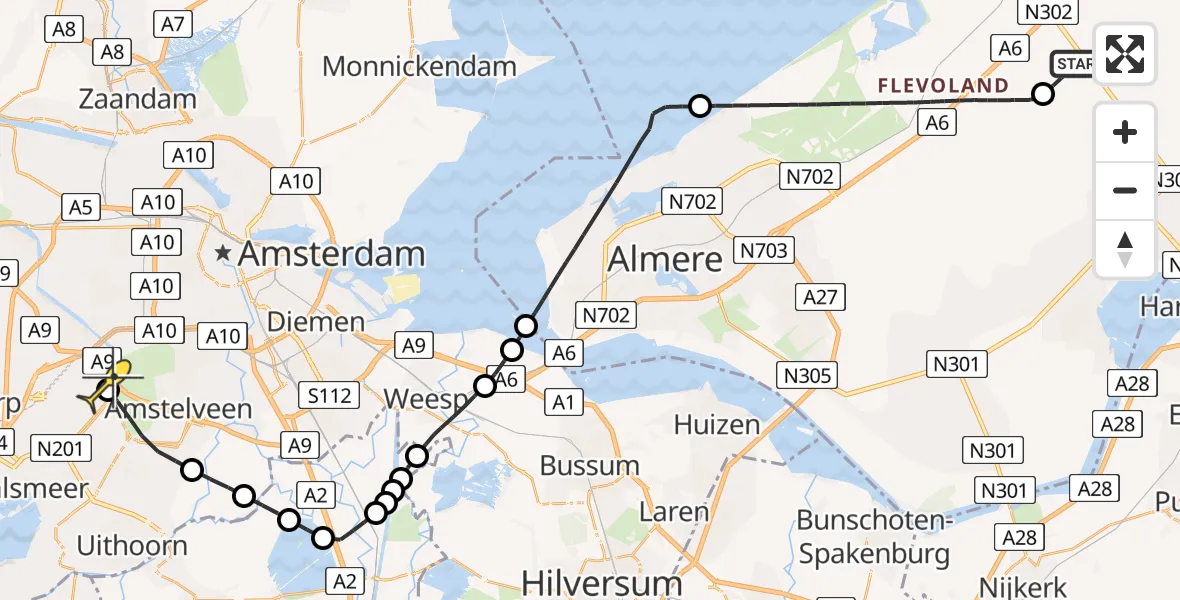 Routekaart van de vlucht: Politiehelikopter naar Schiphol, Flamingoweg