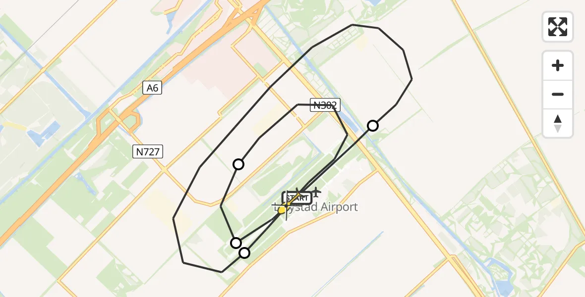Routekaart van de vlucht: Politieheli naar Lelystad Airport, Flamingoweg