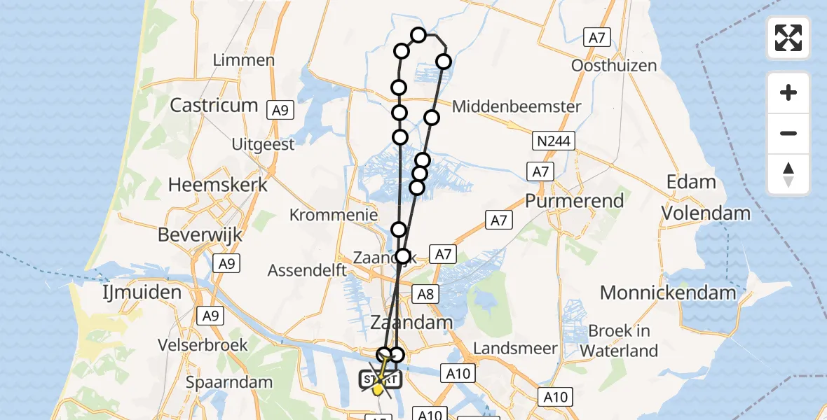 Routekaart van de vlucht: Lifeliner 1 naar Amsterdam Heliport, Hemweg