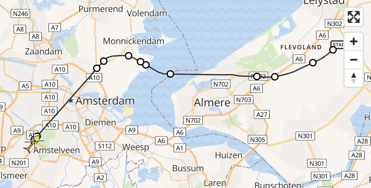 Routekaart van de vlucht: Politiehelikopter naar Schiphol, Talingweg