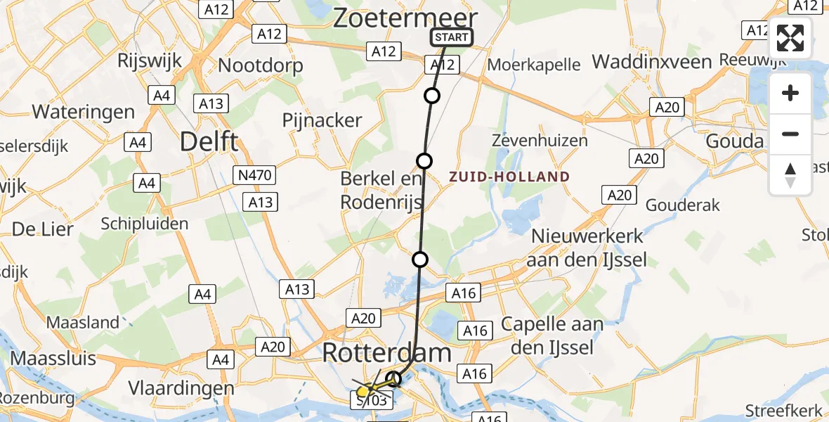 Routekaart van de vlucht: Lifeliner 2 naar Erasmus MC, Werner von Siemensstraat