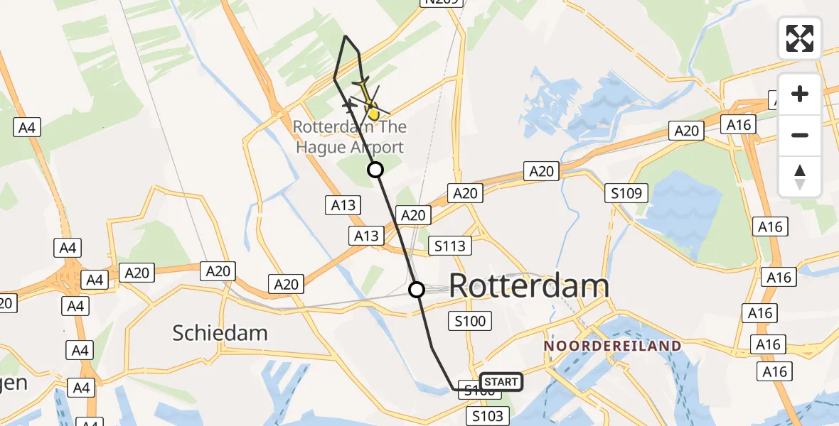 Routekaart van de vlucht: Lifeliner 2 naar Rotterdam The Hague Airport, Heemraadssingel