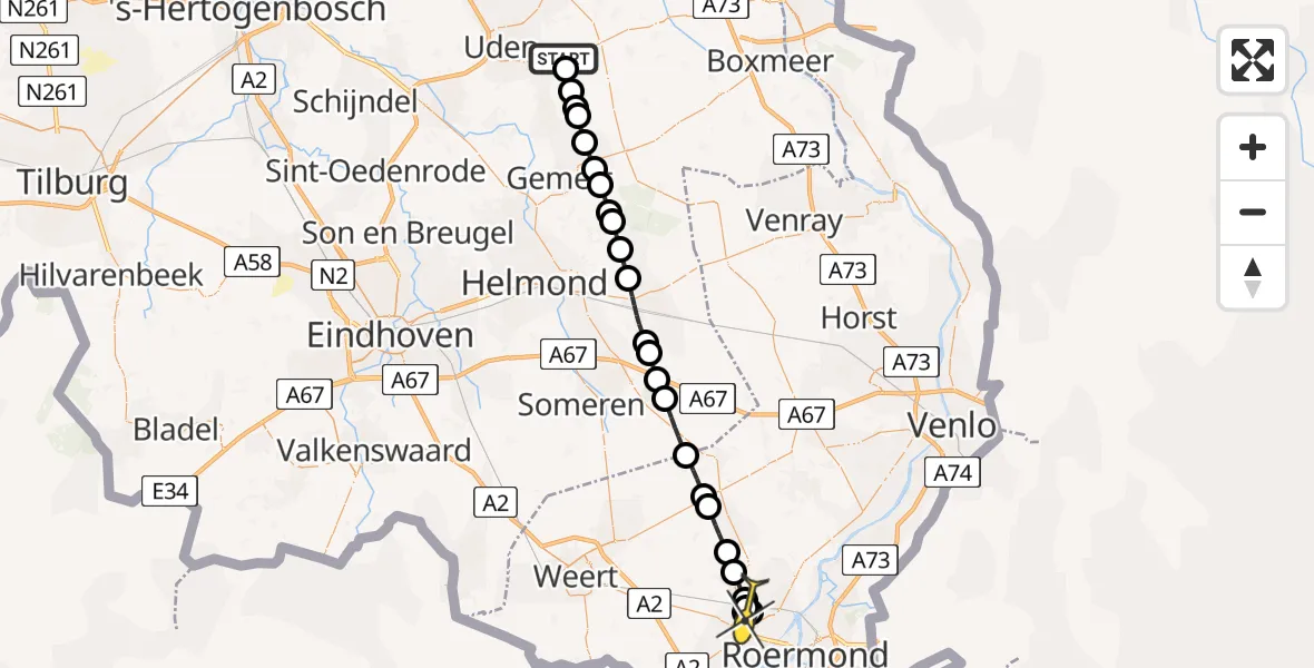 Routekaart van de vlucht: Lifeliner 3 naar Haelen, Rechtestraat