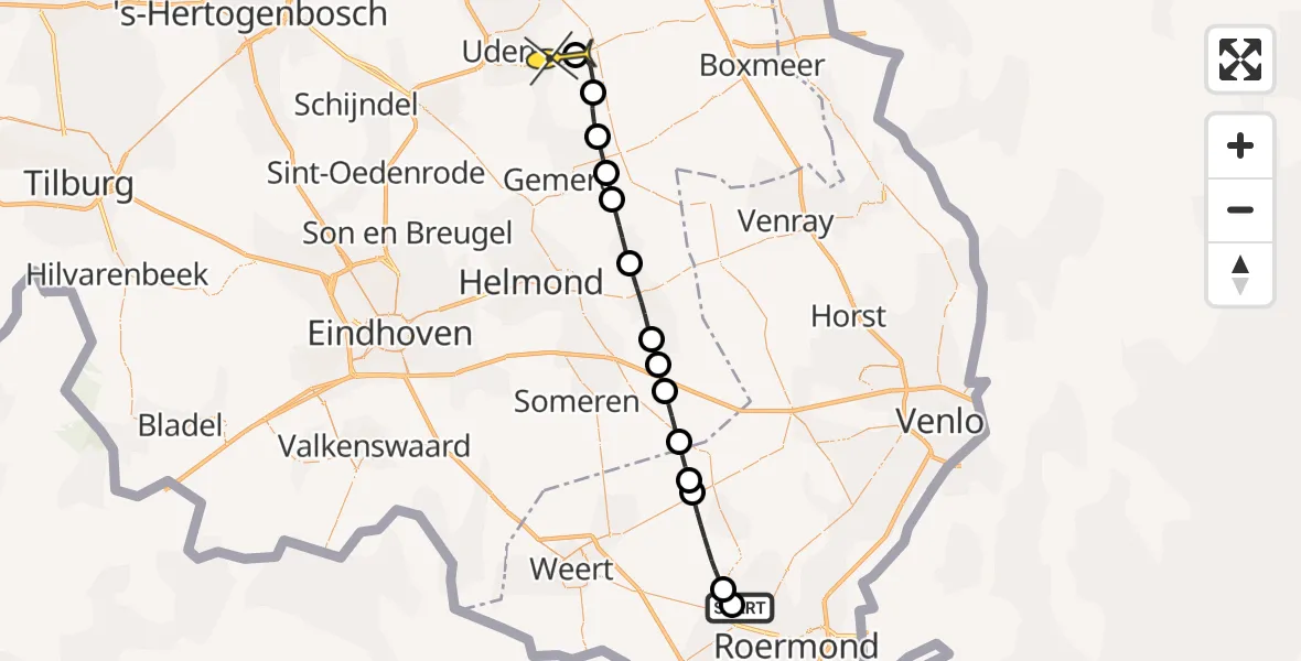 Routekaart van de vlucht: Lifeliner 3 naar Vliegbasis Volkel, Beekkant