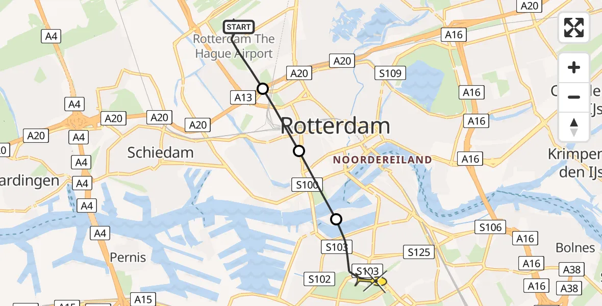 Routekaart van de vlucht: Lifeliner 2 naar Rotterdam, Rijs-en-daalpad