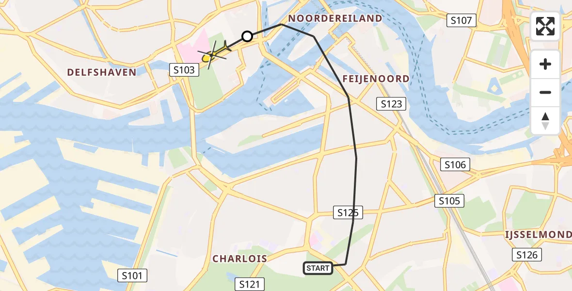 Routekaart van de vlucht: Lifeliner 2 naar Erasmus MC, Valkeniersweg