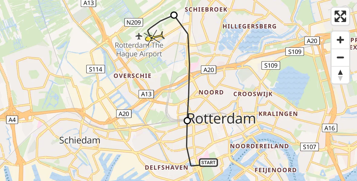 Routekaart van de vlucht: Lifeliner 2 naar Rotterdam The Hague Airport, Claes de Vrieselaan