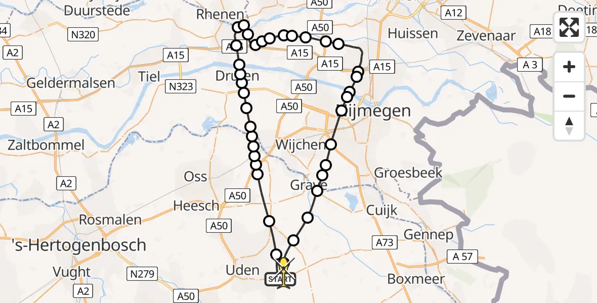 Routekaart van de vlucht: Lifeliner 3 naar Vliegbasis Volkel, Rijnbandijk