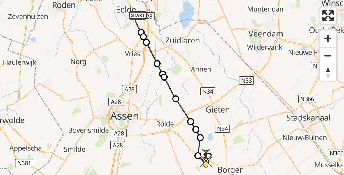 Routekaart van de vlucht: Lifeliner 4 naar Drouwen, Vissersweg