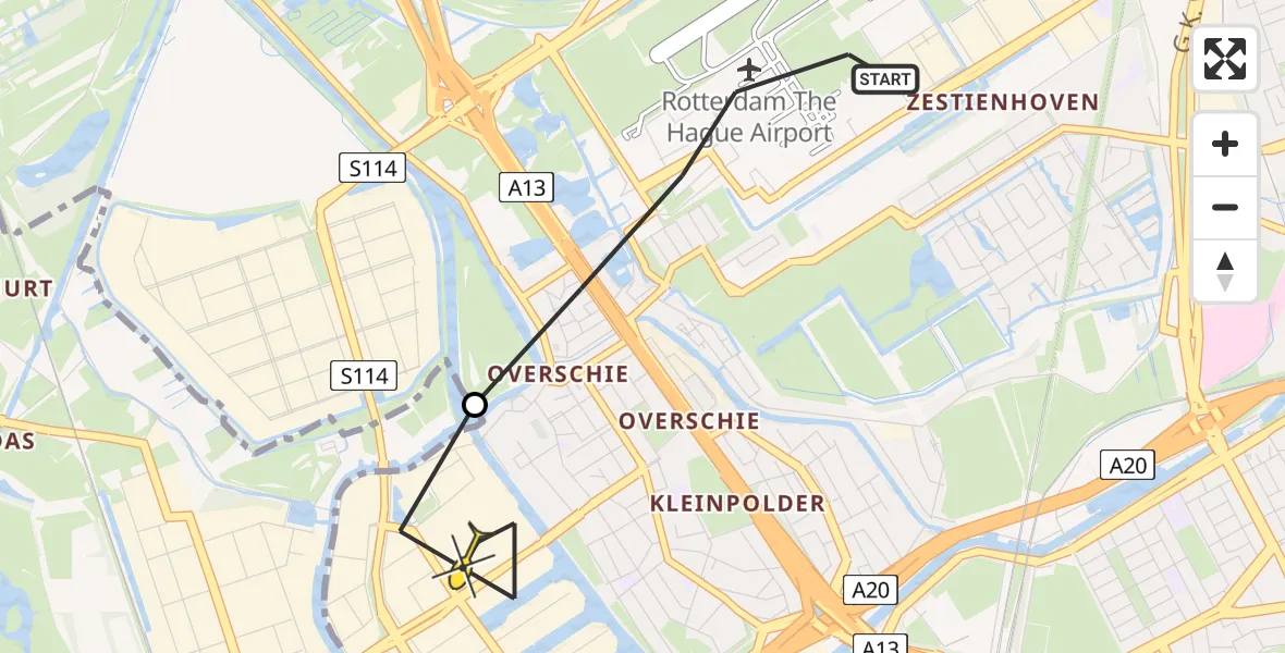 Routekaart van de vlucht: Lifeliner 2 naar Rotterdam, Linatebaan