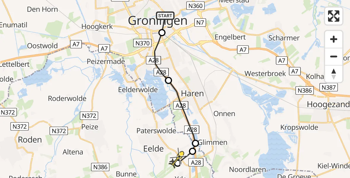 Routekaart van de vlucht: Lifeliner 4 naar Groningen Airport Eelde, Kleine Sophiastraat