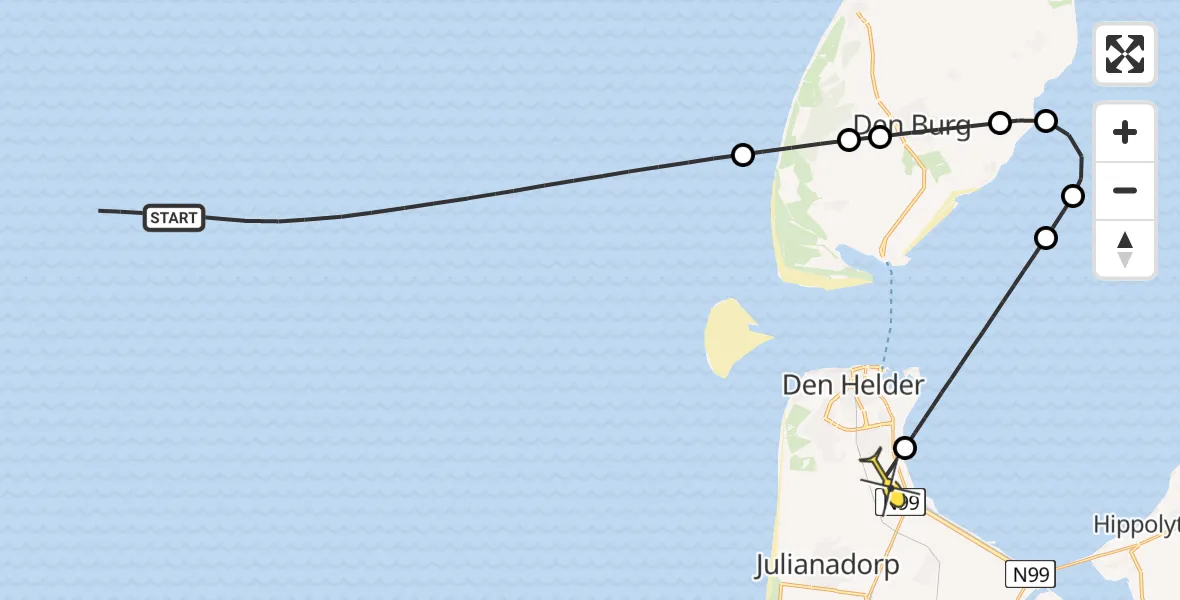 Routekaart van de vlucht: Kustwachthelikopter naar Vliegveld De Kooy, Luchthavenweg