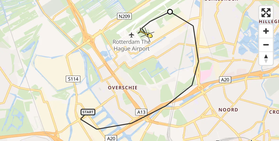 Routekaart van de vlucht: Lifeliner 2 naar Rotterdam The Hague Airport, Brandenburgbaan